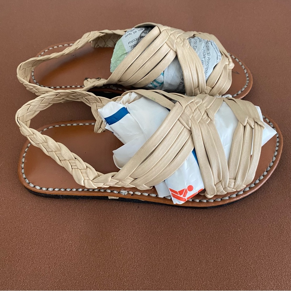Kid’s Authentic Mexican Handmade Huarache Michoacan Cream Size 1/12 - Picture 5 of 6